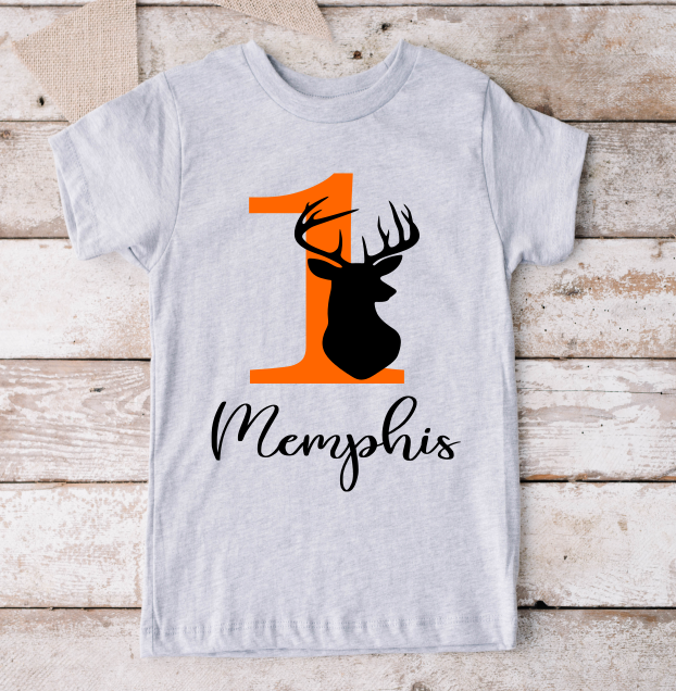 Kids Deer Birthday Top- Sport Gray