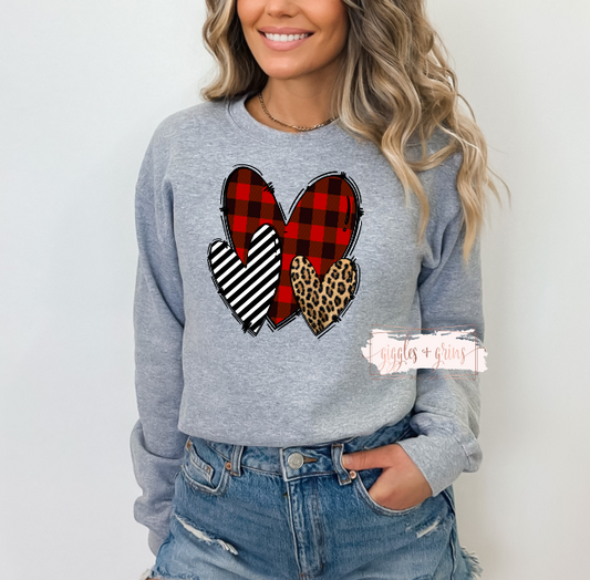 Trio Heart Valentines -Light Gray